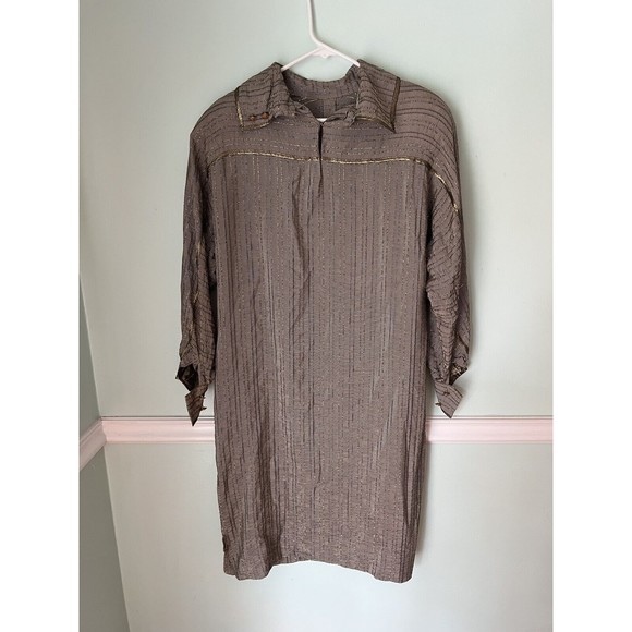 Vintage Geoffrey Beene 14 Gold Stripe Long Aleeve Silk  Shift Dress w - Picture 5 of 13
